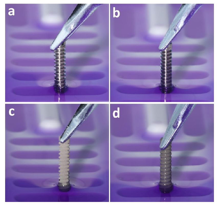 等離子處理后鈦種植體表面親水性觀察