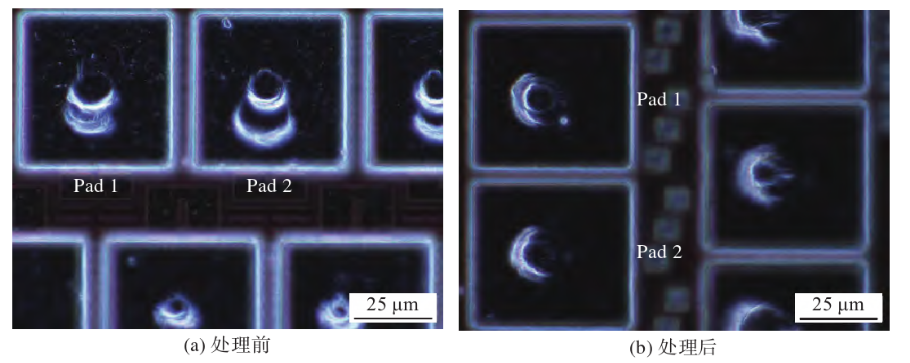 等離子清洗前后焊盤(pán)表面污染顆粒